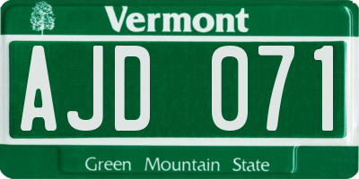 VT license plate AJD071