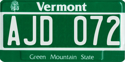 VT license plate AJD072