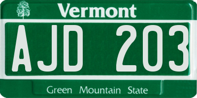 VT license plate AJD203