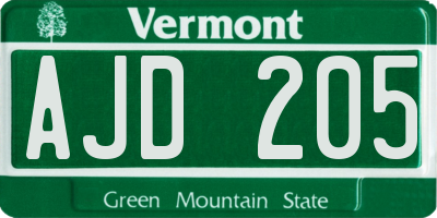 VT license plate AJD205