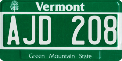 VT license plate AJD208