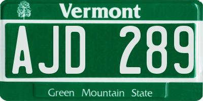 VT license plate AJD289