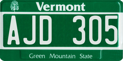 VT license plate AJD305