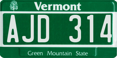 VT license plate AJD314