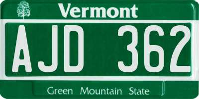 VT license plate AJD362