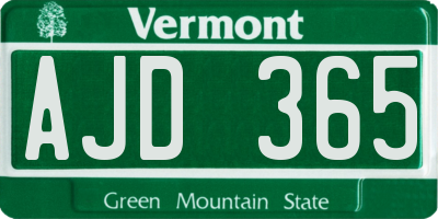 VT license plate AJD365
