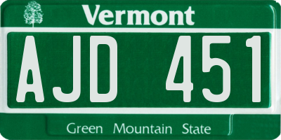 VT license plate AJD451
