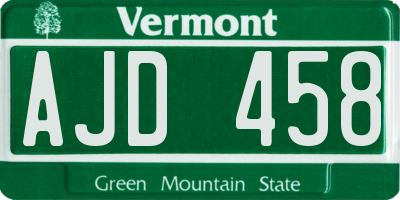 VT license plate AJD458
