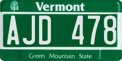 VT license plate AJD478