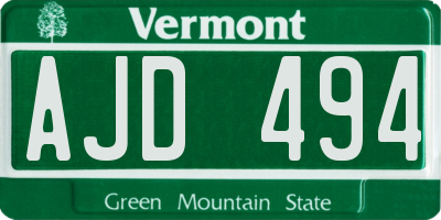 VT license plate AJD494