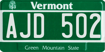 VT license plate AJD502