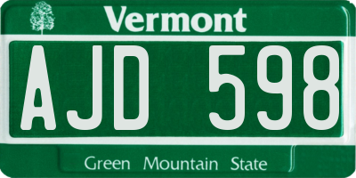 VT license plate AJD598