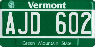 VT license plate AJD602