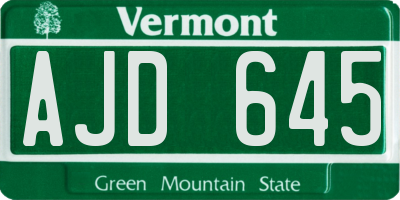 VT license plate AJD645