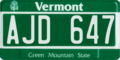 VT license plate AJD647