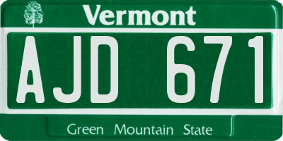 VT license plate AJD671