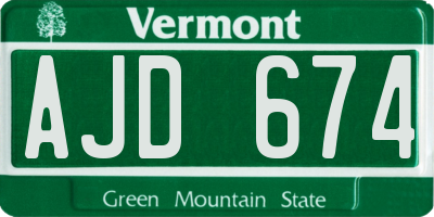 VT license plate AJD674