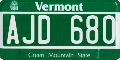 VT license plate AJD680