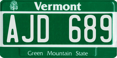 VT license plate AJD689