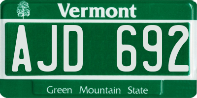 VT license plate AJD692