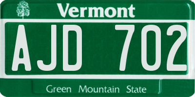 VT license plate AJD702