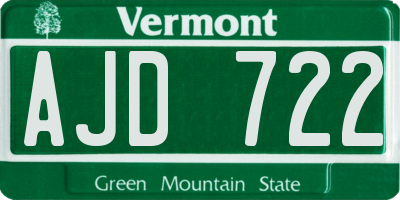 VT license plate AJD722