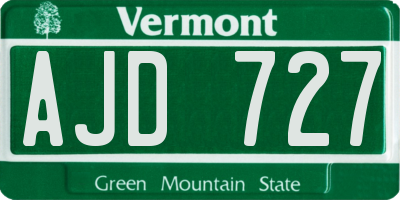 VT license plate AJD727
