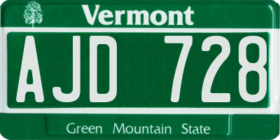 VT license plate AJD728