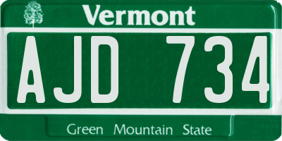 VT license plate AJD734