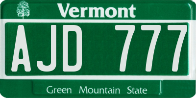 VT license plate AJD777