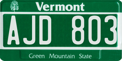 VT license plate AJD803