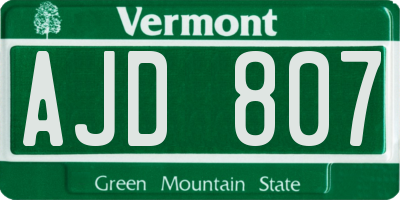 VT license plate AJD807