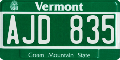 VT license plate AJD835