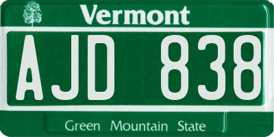 VT license plate AJD838