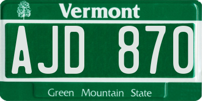 VT license plate AJD870