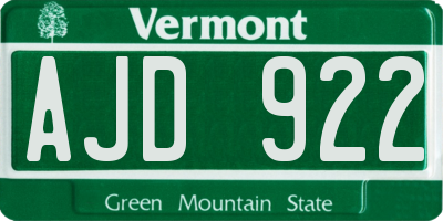 VT license plate AJD922