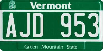 VT license plate AJD953