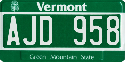 VT license plate AJD958