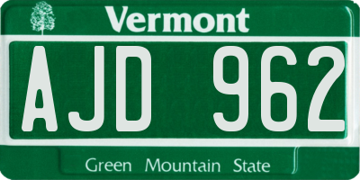 VT license plate AJD962