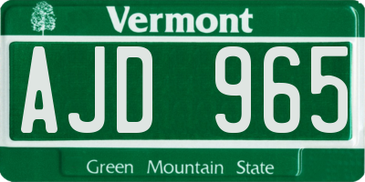 VT license plate AJD965