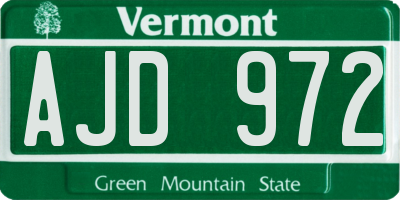 VT license plate AJD972