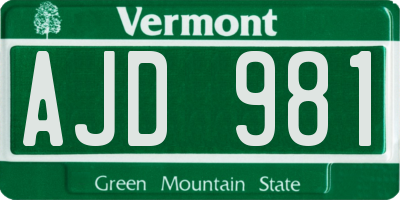 VT license plate AJD981