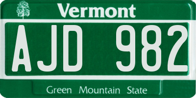 VT license plate AJD982