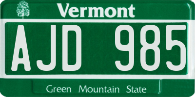 VT license plate AJD985