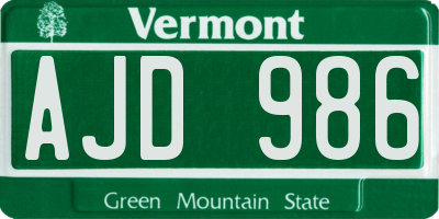VT license plate AJD986