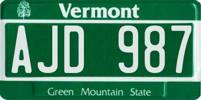 VT license plate AJD987