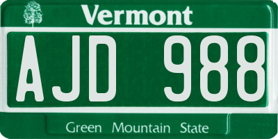 VT license plate AJD988