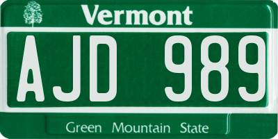 VT license plate AJD989