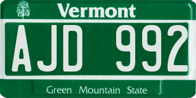 VT license plate AJD992