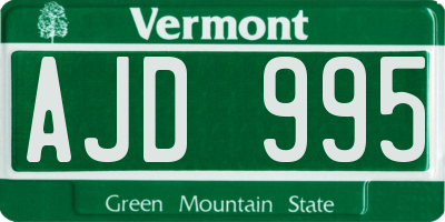 VT license plate AJD995
